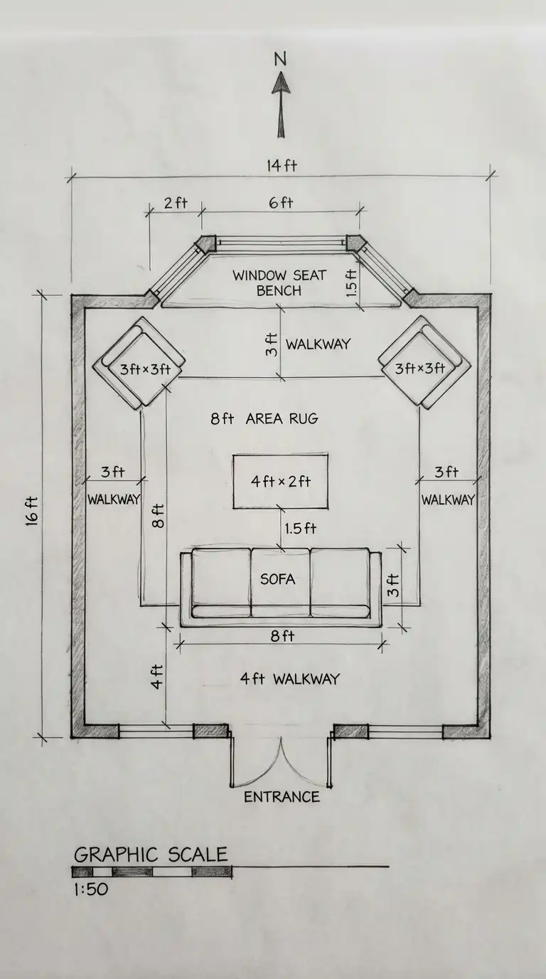 Living Room Plans with Dimensions