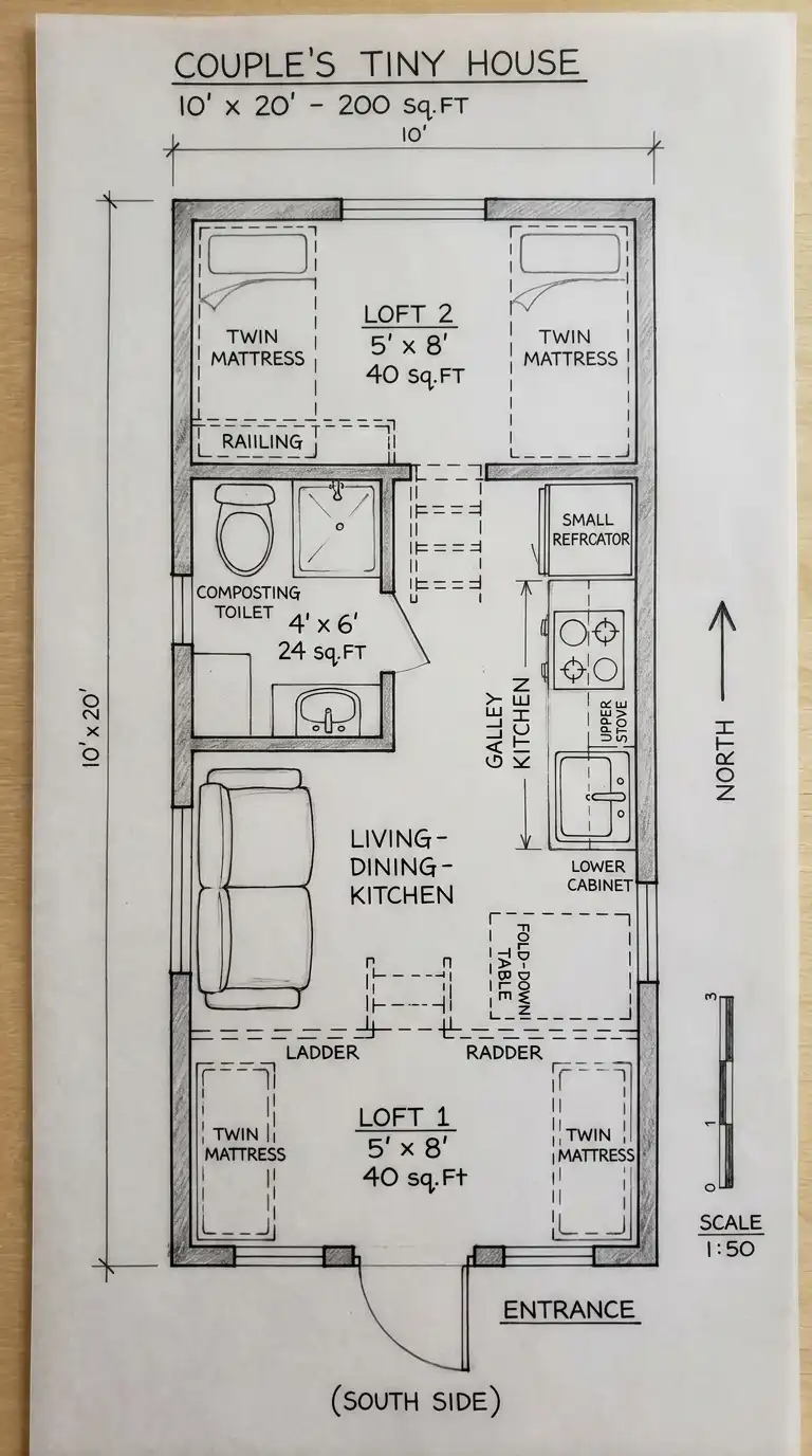 10′ x 20′ Tiny House Floor Plan (200 sq ft / 18.6 m²)