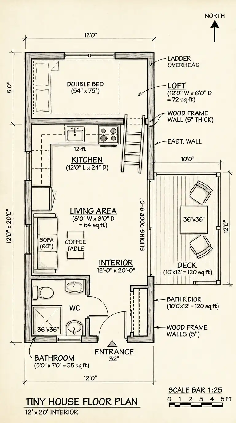 12 x 20 Tiny House Floor Plan (240 sq ft)