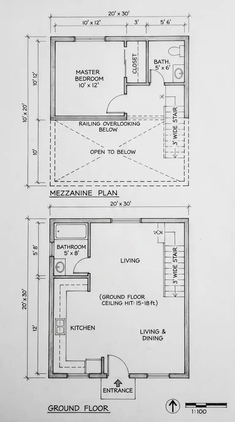 20′ x 30′ House Plans (600 sq ft / 55.7 m²)