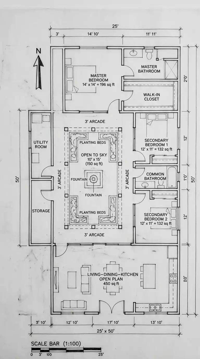 25′ x 50′ House Plans (1250 sq ft / 116 m²)